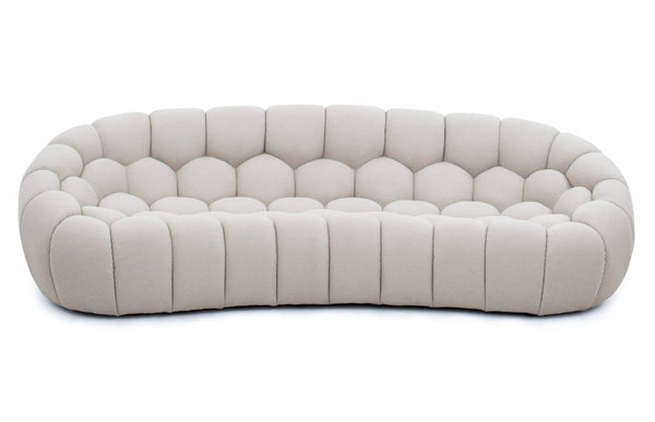VIG Furniture Yolonda Curved Beige Fabric Sofa With Hexagonal Tufting, Plush Teddy Upholstery, Solid Wood Frame VGEV2126C-SOFA-C-01