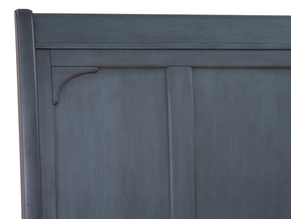 English Elm King King Size Sleigh Bed Corduroy Blue Finish with USB Ports, Storage Footboard, Coastal Charm and Durable Rubberwood Craftsmanship B108S00029