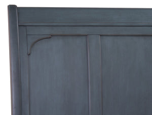 English Elm Queen Sleigh Bed with Corduroy Blue Finish, USB Headboard, Storage Footboard, Rustic Coastal Charm B108S00030