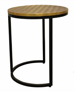 Moti Jolt Metal Cladded Top Round Nesting Table in Brass Color 18007004