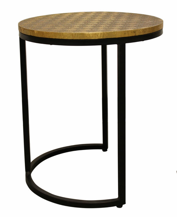 Moti Jolt Metal Cladded Top Round Nesting Table in Brass Color 18007004