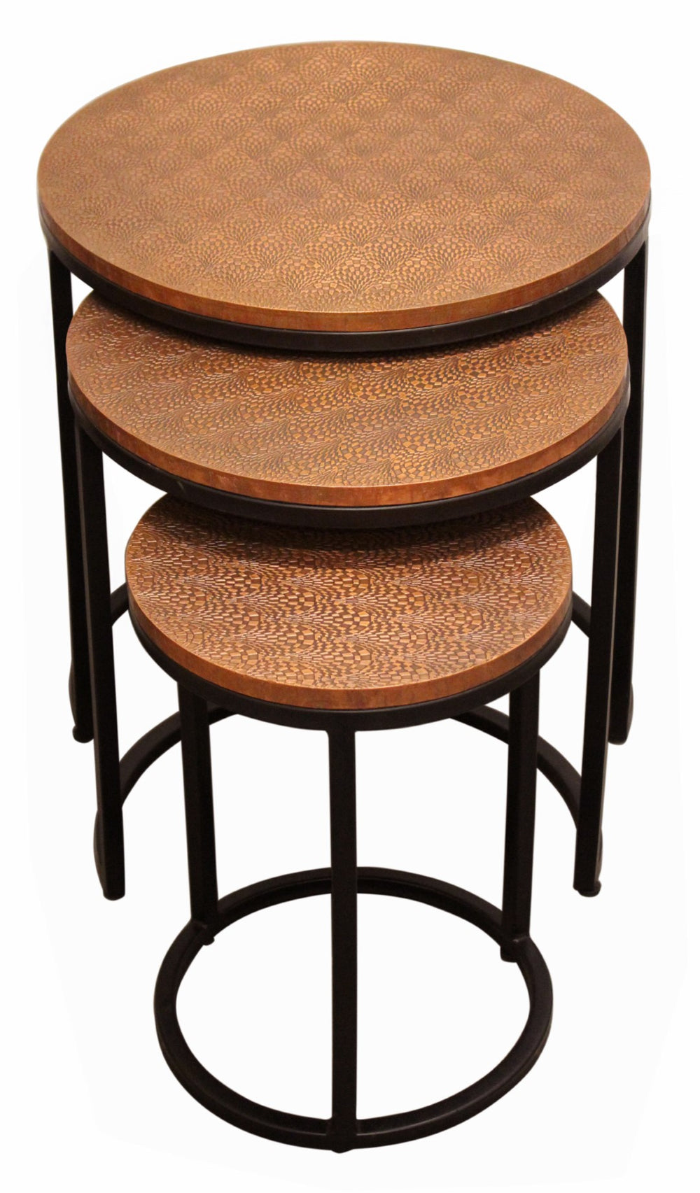 Moti Rave Metal Cladded Top Round Nesting Table in Copper 18007005