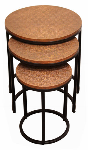 Moti Rave Metal Cladded Top Round Nesting Table in Copper 18007005