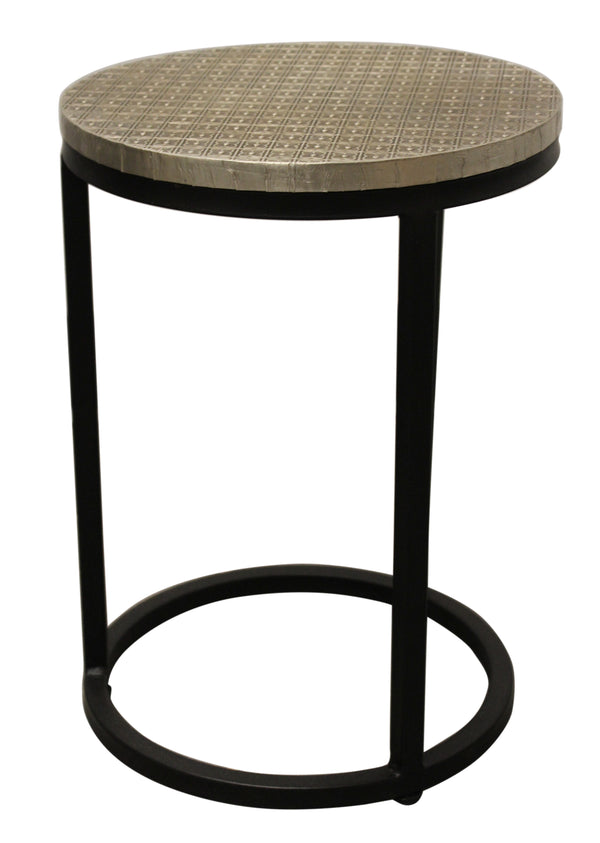 Moti Meenal Metal Cladded Top Round Nesting Table in Silver Color 18007006