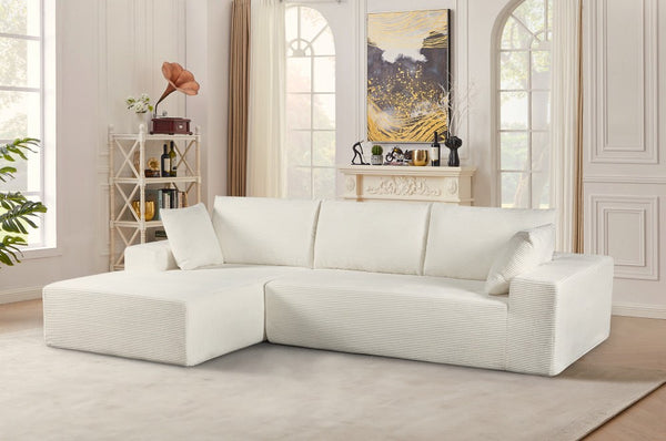 English Elm Cozyform Convertible Sectional Sofa In Ivory Corduroy - Plush, Space-Saving Sleeper For Modern Living B2735P359715