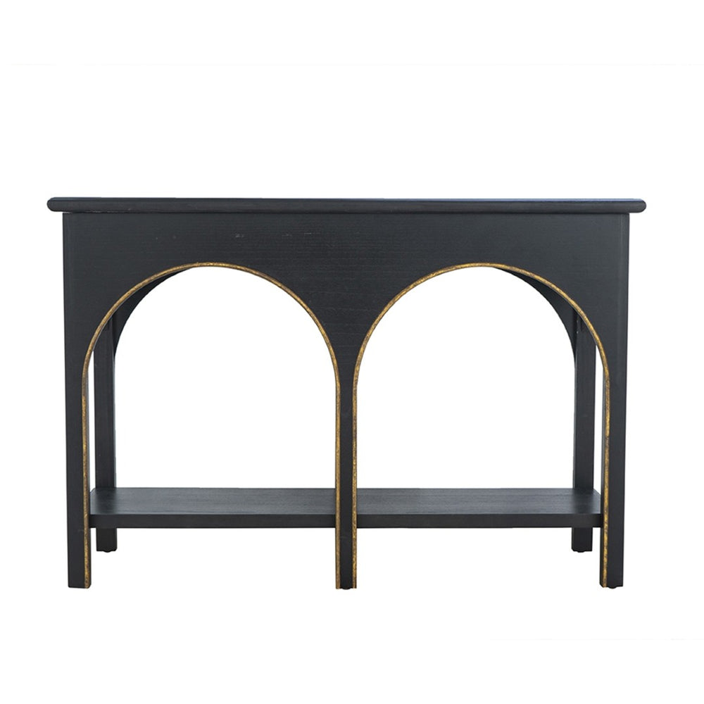 English Elm 47.2x15.7x31.9" Matte Black Wood Console Table with Arched Legs Gold Accents Shelf W2078P476728