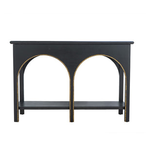 English Elm 47.2x15.7x31.9" Matte Black Wood Console Table with Arched Legs Gold Accents Shelf W2078P476728