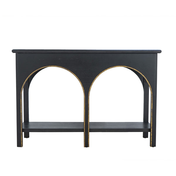 English Elm 47.2x15.7x31.9" Matte Black Wood Console Table with Arched Legs Gold Accents Shelf W2078P476728
