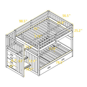 English Elm Full Over Staircase Bunk Bed with Twin Trundle and Built-in Storage Drawers LT000126AAE-2