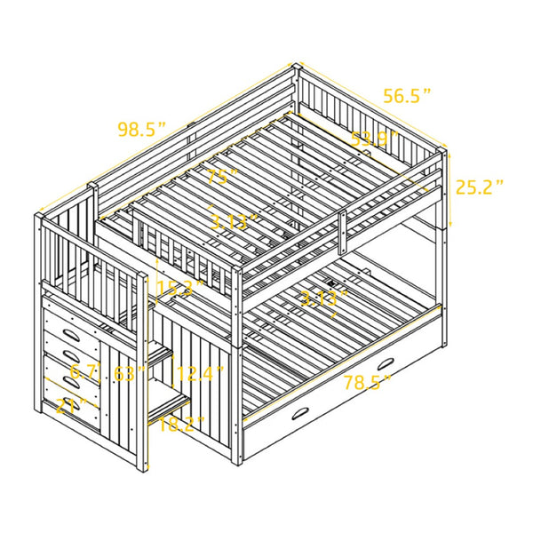 English Elm Full Over Staircase Bunk Bed with Twin Trundle and Built-in Storage Drawers LT000126AAE-2