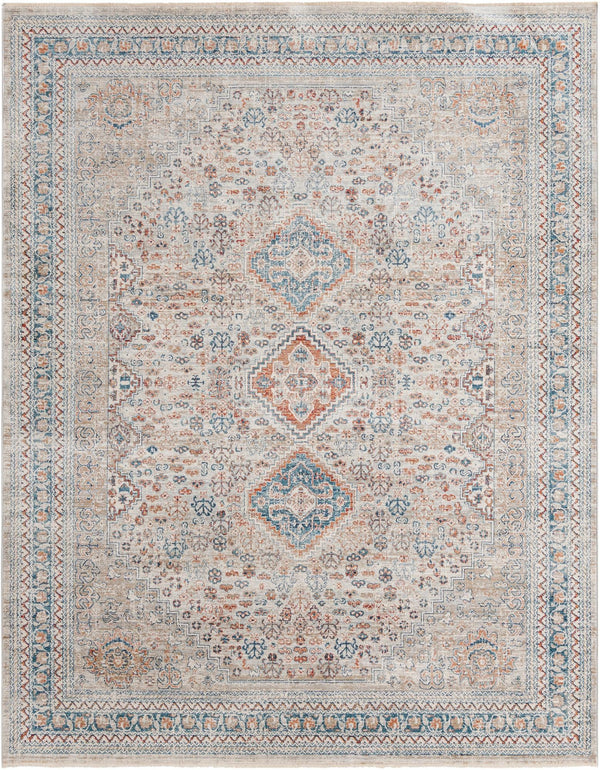 Unique Loom Newport Rosecliff Machine Made Border Rug Multi, Blue/Light Blue/Light Brown/Rust Red/Terracotta 7' 10" x 10' 2"