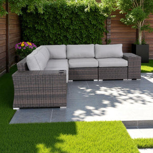 English Elm 7-Piece Rattan Sectional Seating Group with Cushions - Fully Assembled, Weatherproof HDPE Wicker, Reversible Design B120S00118