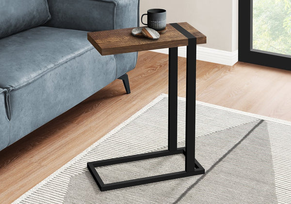English Elm Accent C-Shaped Side Table with Reclaimed Wood-Look Top and Sleek Metal Frame for Small Spaces Brown 28 L x 13 W x 6 H B2710P219144