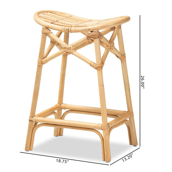 English Elm Modern Rattan Counter Stool Sculptural Bent Seat Bohemian Kitchen Island Seating B2750P470062