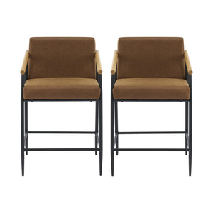 English Elm Christopher Knight Home® - Counter Stool Mid-Century Modern Set of 2 with Metal Frame, Soft Cushions & Solid Wood Armrests Black+Brown N771P247153W