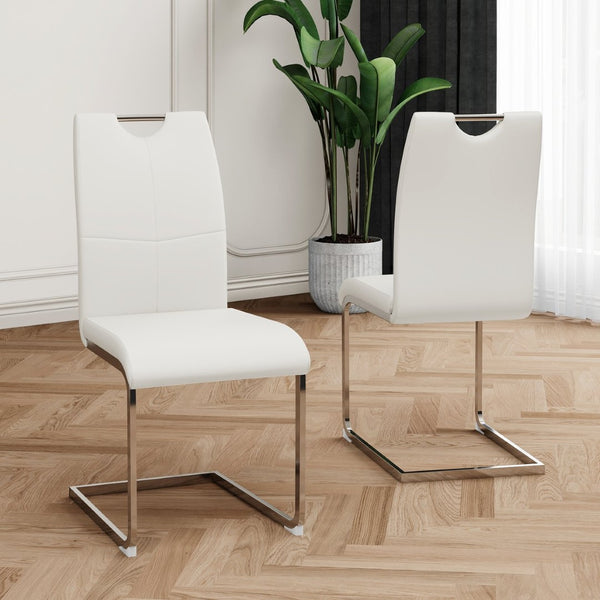 English Elm Modern Faux Leather Dining Chairs Ergonomic Chrome Base Upholstered Set of 2 W210127280