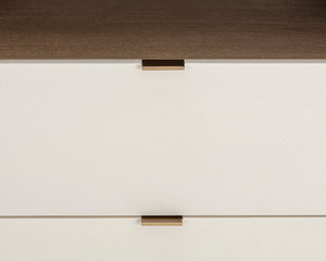 Sunpan Kayden Dresser: Timeless Acacia Wood Charm with Oyster Shagreen Drawers & Antique Brass Hardware