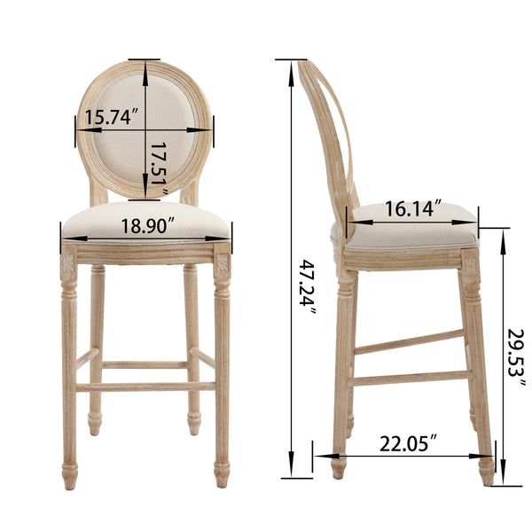 English Elm French Country Bar Chairs Set Of 2 - Elegant Upholstered Round-Back Design For Kitchen & Dining W3426P324576