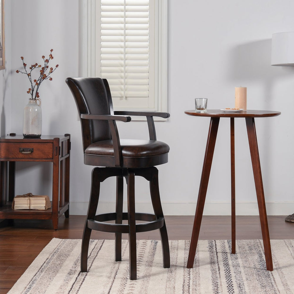 English Elm Jennifer Taylor Home - Williams 31" Vintage Brown Faux Leather Swivel Bar Stool With Armrests For Stylish Comfort B2719P238365