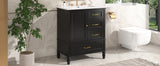 Christopher Knight Home® - Noble House - - 30" Bathroom Vanity With Sink, Bathroom Cabinet With A Door, Three Drawers, Solid Wood Legs & Mdf Board, Adiustable Foot Pads, Black (Other Color: N725P195409K)