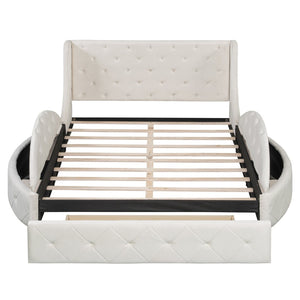 English Elm Upholstered Queen Platform Bed Velvet Wingback Storage Drawer with Side Stools LP100815AAA