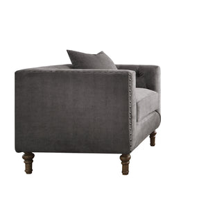 English Elm Grey Accent Chair With Decorative Pillow - Plush Velvet Comfort For Stylish Living Spaces & Lounges B062P209166