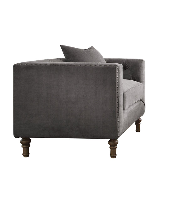 English Elm Grey Accent Chair With Decorative Pillow - Plush Velvet Comfort For Stylish Living Spaces & Lounges B062P209166