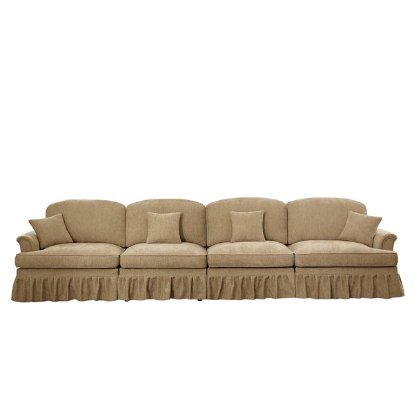 English Elm Elegant Mid Century 4-Seater Sofa Couch With Removable Pleat Skirts, Flared Arms & Cozy Chenille Design W3041S00249