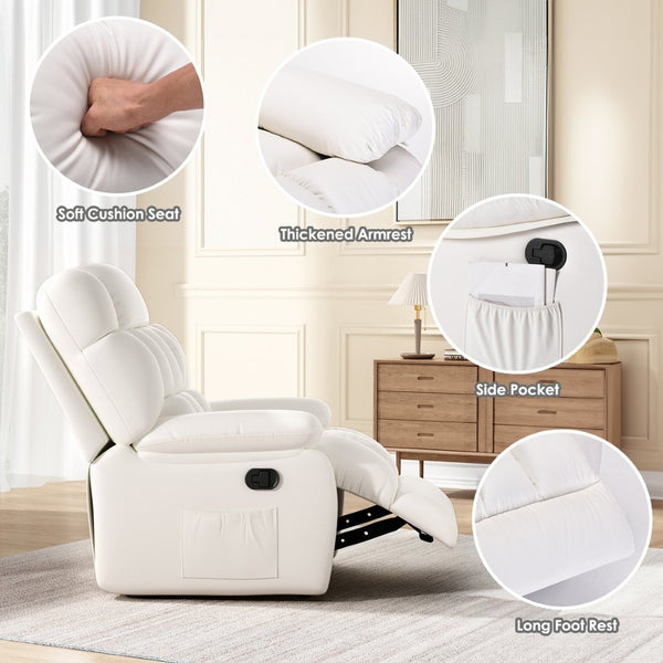 English Elm Recliner Rocker Chair Upholstered with Side Pocket and Footrest for Living Room T3623P438638