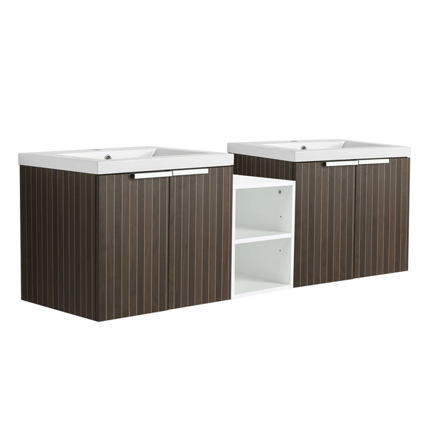 English Elm 60 Inch Soft Close Doors Bathroom Vanity Set With Stylish Resin Sink & Ample Storage Solutions W999S00260