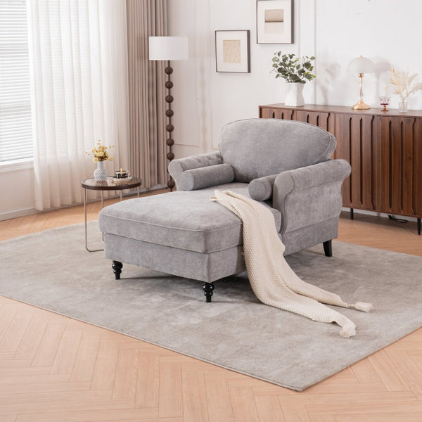 English Elm [new] Chenille Upholstered Chaise Lounge Sleeper Chair with Pocketed Spring Cushions W2363S00086