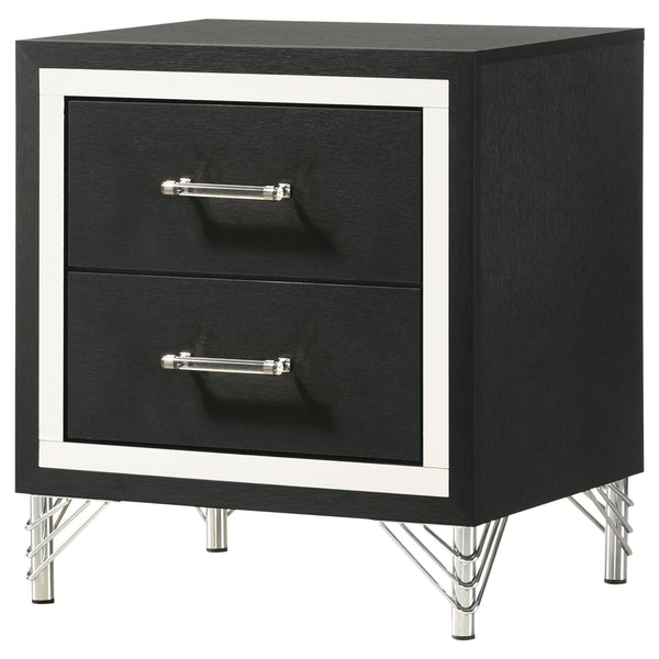 English Elm Malcolm Glam 2-Drawer Nightstand with Chrome & Acrylic Accents, Black Finish, Decorative Legs, Storage B062P378331