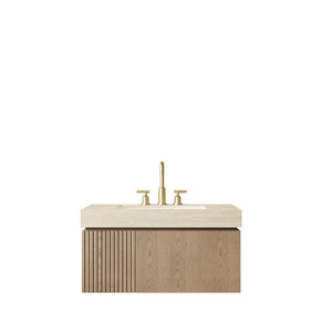 English Elm Muri Floating Bathroom Vanity with Sintered Stone Top and Plywood Cabinet W2615S00617