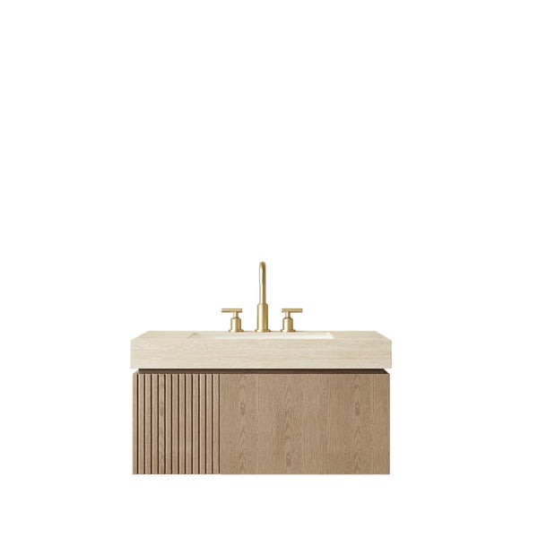 English Elm Muri Floating Bathroom Vanity with Sintered Stone Top and Plywood Cabinet W2615S00617