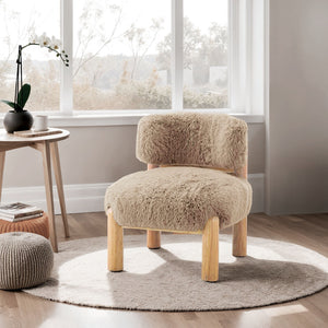 English Elm Mushroom Alcoba Accent Chair Plush Fur Upholstery Curved Back Wooden Legs Cozy Modern Living Room B2741P391228