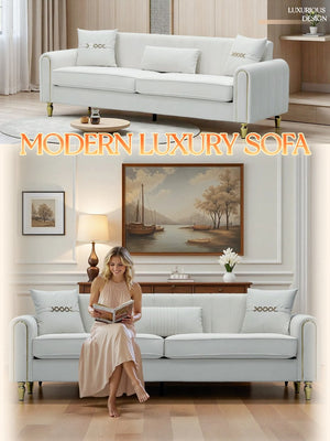 English Elm FX-P11-CW Modern 87.4" 3-Seater Sofa Upholstered Plush Fabric, Pocket Springs, Foam, Metal Legs W576P360570