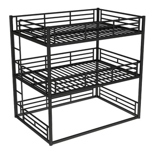 English Elm Twin Triple Metal Bunk Bed Matte Powder Coated Frame with Full Safety Guardrails Black W1580S00580