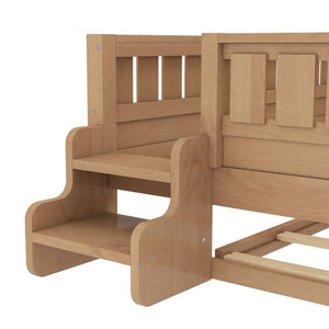 English Elm Twin Kids Platform Bed with Trundle Staircase Bookshelf and Rounded Safety Rails Natural W1580S00561