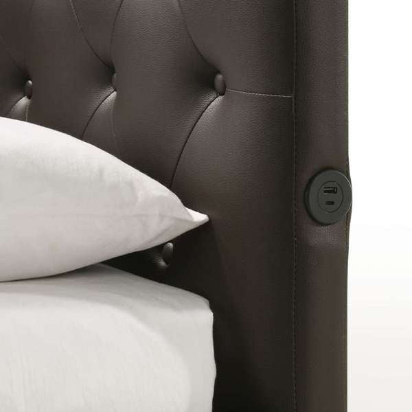 English Elm Julesburg Twin Corner Bed Brown PU with Tufted Headboard, USB A+C Ports & Sensor Night Lights B2740P372708