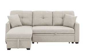 English Elm Pull-Out Sofa Bed with Hidden Storage & Tufted Cushions, Space-Saving Convertible Sleeper for Apartments Beige B355S00001