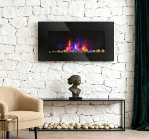 English Elm 7 Color Flame Wall Mounted Electric Fireplace Tempered Glass Metal Ambiance Heater T3971P416219