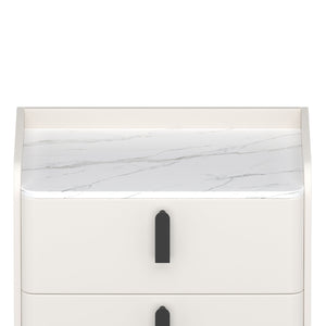 English Elm Nightstand with Marble-Pattern Top and Raised Guard, 2 Drawers for Organized Stylish Bedroom Decor White 23.4 L x 18.5 W x 9.06 H N733P332142K