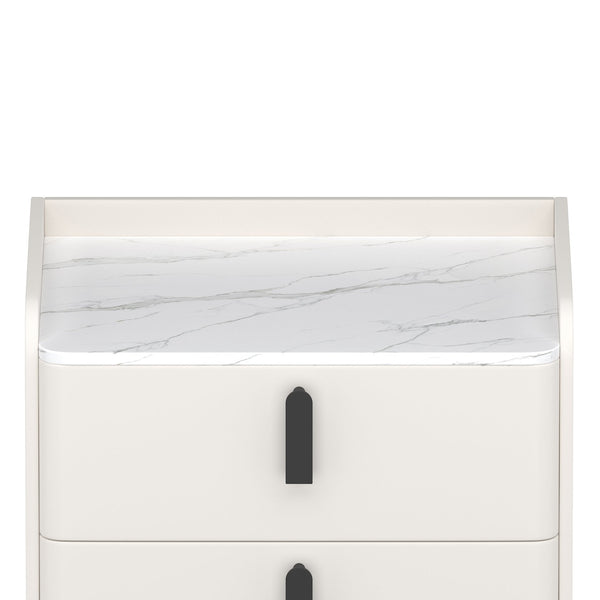 English Elm Nightstands with Marble-Pattern Top and Raised Guard, 2-Drawer Modern Bedside Tables for Storage Elegance White 23.4 L x 18.5 W x 9.06 H N733S332142K