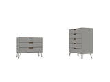 Manhattan Comfort Rockefeller Mid-Century Modern 2- Piece Bedroom Dresser Set Off White and Nature 180GMC3