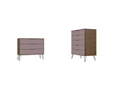 Manhattan Comfort Rockefeller Mid-Century Modern 2- Piece Bedroom Dresser Set Nature and Rose Pink 180GMC6