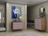 Manhattan Comfort Rockefeller Mid-Century Modern 2- Piece Bedroom Dresser Set Nature and Rose Pink 180GMC6