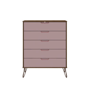 Manhattan Comfort Rockefeller Mid-Century Modern 2- Piece Bedroom Dresser Set Nature and Rose Pink 180GMC6