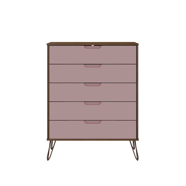 Manhattan Comfort Rockefeller Mid-Century Modern 2- Piece Bedroom Dresser Set Nature and Rose Pink 180GMC6