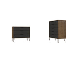 Manhattan Comfort Rockefeller Mid-Century Modern 2- Piece Bedroom Dresser Set Nature and Textured Grey 180GMC7