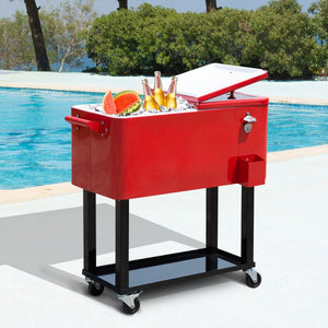 English Elm Outsunny 80 Quart Rolling Ice Chest Cart with Wheels Drain Plug Outdoor Beverage Cooler W2225P217545
